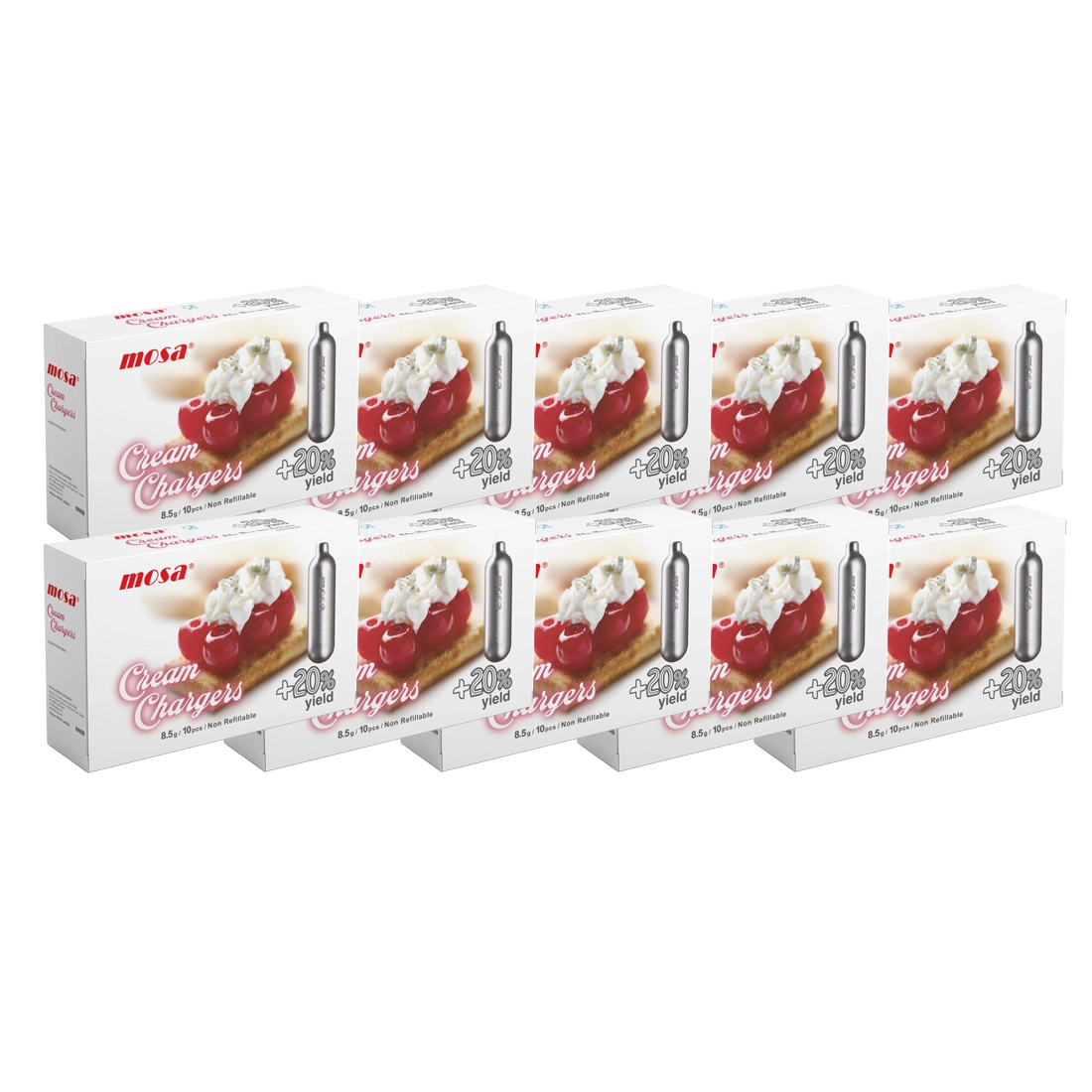 Cream Chargers Mosa Pro 8.5g N2O - Pack of 100 (10 Boxes of 10)