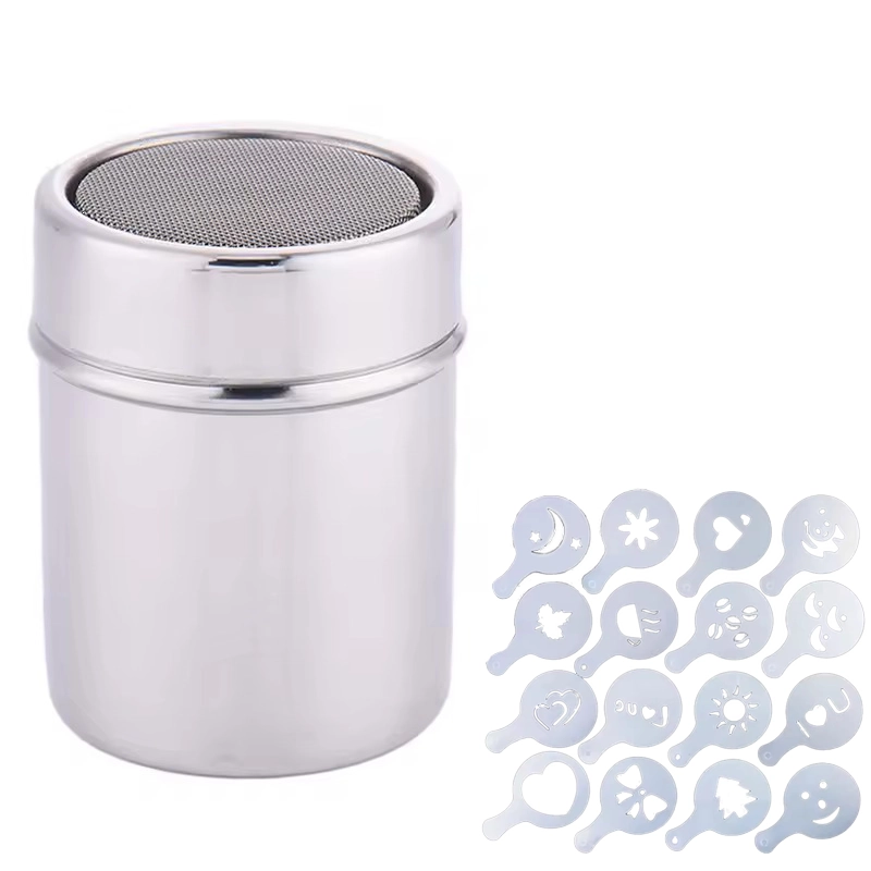 Chocolate Shaker With Fine Mesh and Stencils (Stainless Steel)
